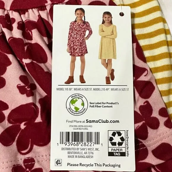 Member's Mark Girls' 2 Pack Dress Red Floral/Stripe Size 3T - Picture 11 of 15